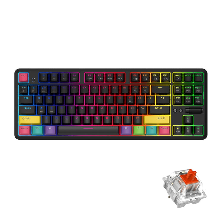 Rynx | Ajazz K870T 87-Key Hot Swap Bluetooth/Wired Dual Mode RGB Backlit Office Gaming Mechanical Keyboard Red Switch (Black)