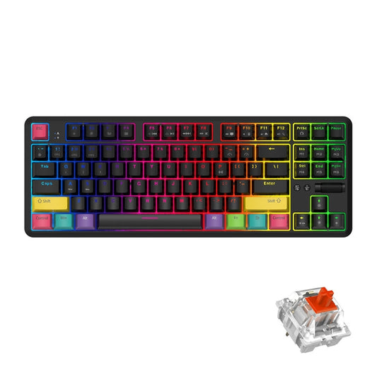 Rynx | Ajazz K870T 87-Key Hot Swap Bluetooth/Wired Dual Mode RGB Backlit Office Gaming Mechanical Keyboard Red Switch (Black)