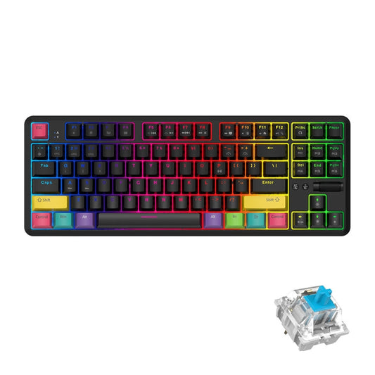 Rynx | Ajazz K870T 87-Key Hot Swap Bluetooth/Wired Dual Mode RGB Backlight Office Gaming Mechanical Keyboard Green Switch (Black)
