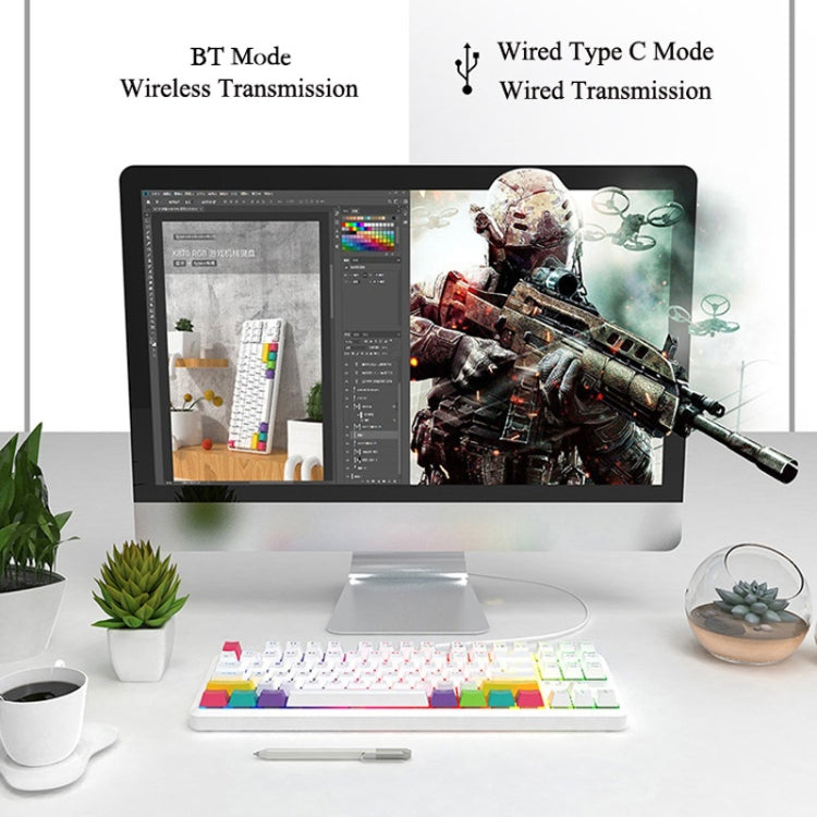 Rynx | Ajazz K870T 87-Key Hot Swap Bluetooth/Wired Dual Mode RGB Backlight Office Gaming Mechanical Keyboard Tea Shaft (Black)