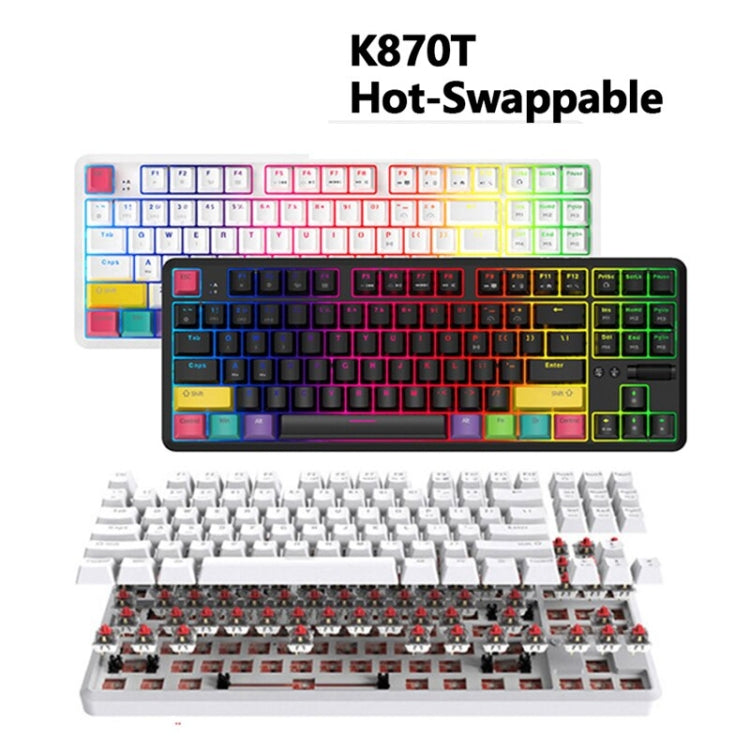 Rynx | Ajazz K870T 87-Key Hot Swap Bluetooth/Wired Dual Mode RGB Backlit Office Gaming Mechanical Keyboard Red Switch (Black)
