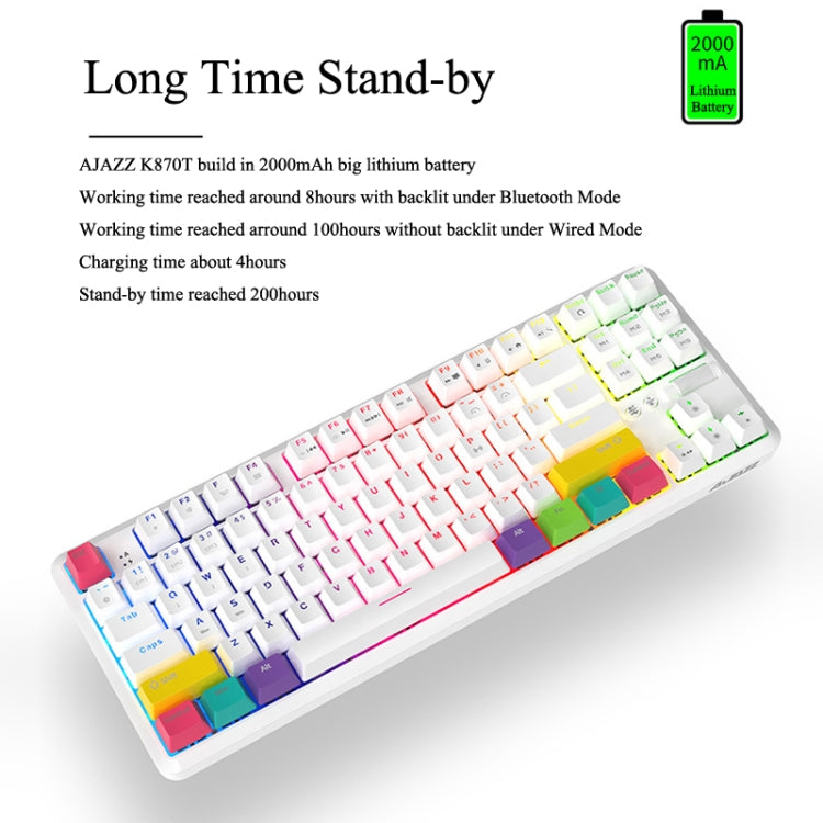 Rynx | Ajazz K870T 87-Key Hot Swap Bluetooth/Wired Dual Mode RGB Backlit Office Gaming Mechanical Keyboard Red Switch (Black)