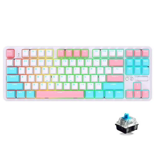 Rynx | Ajazz K870T Pro 87 Keys Three Modes Wireless/Bluetooth/Wired Plug RGB Mechanical Keyboard Green Switch (White)