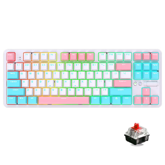Rynx | Ajazz K870T Pro 87 Keys Three Modes Wireless/Bluetooth/Wired Plug RGB Mechanical Keyboard Red Switch (White)