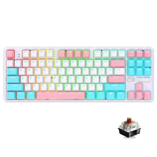 Rynx | Ajazz K870T Pro 87 Keys Three Modes Wireless/Bluetooth/Wired Plug RGB Mechanical Keyboard Tea Shaft (White)
