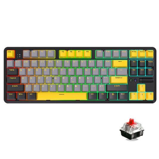 Rynx | Ajazz K870T Pro 87 Keys Three-Mode Wireless/Bluetooth/Wired Pluggable RGB Mechanical Keyboard Red Shaft (Black)