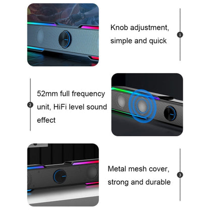 Rynx | Wired Version DHE6002S RGB Lights HiFi Sound Effect Computer Audio Desktop Long Strip Speaker