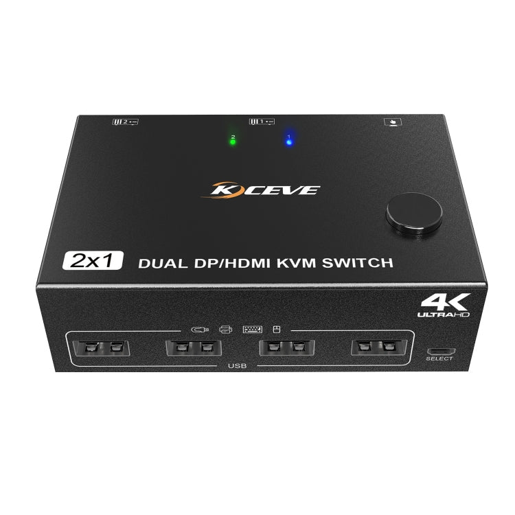 Rynx | 202DH DP HDMI Dual Channel KVM Switch Computer Host DP Interface Keyboard Mouse Sharing Display (Black)