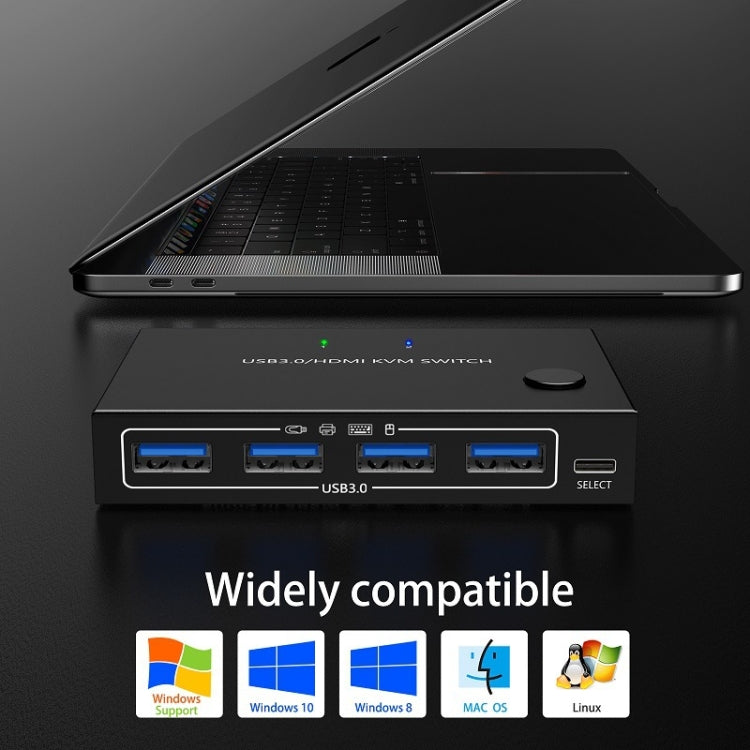 Rynx | KC-KVM201A 2 In 1 Out 4K 60HZ HDMI KVM Switching USB3.0 Split Computer Form Printer U Disk(Black)