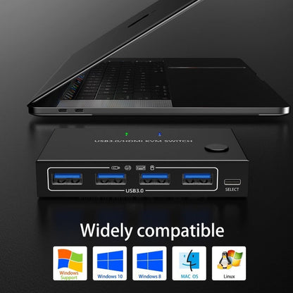 Rynx | KC-KVM201A 2 In 1 Out 4K 60HZ HDMI KVM Switching USB3.0 Split Computer Form Printer U Disk(Black)