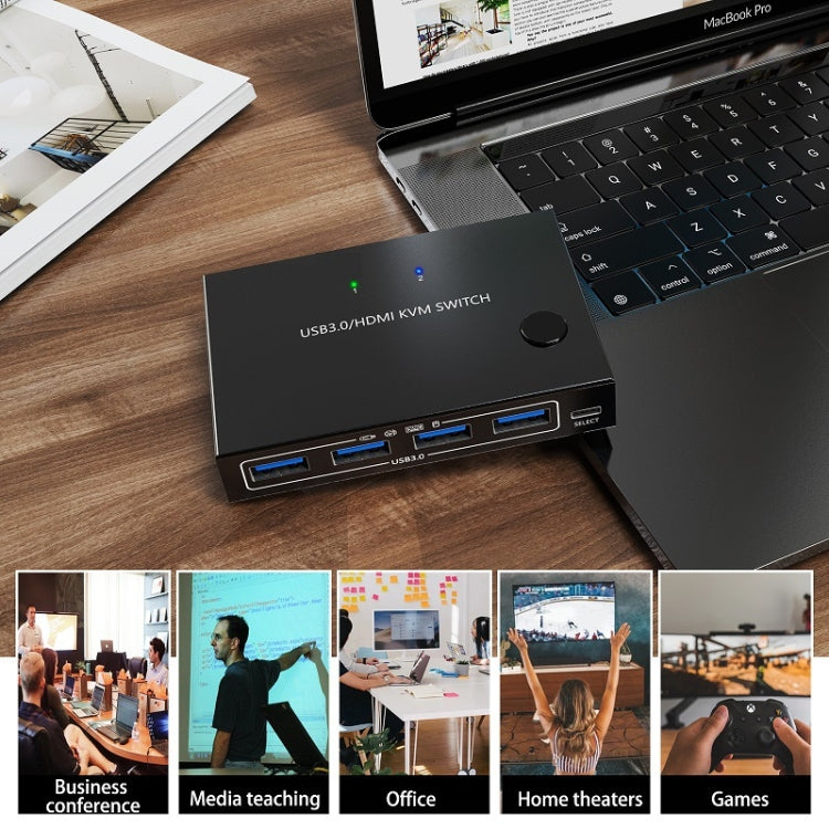 Rynx | KC-KVM201A 2 In 1 Out 4K 60HZ HDMI KVM Switching USB3.0 Split Computer Form Printer U Disk(Black)