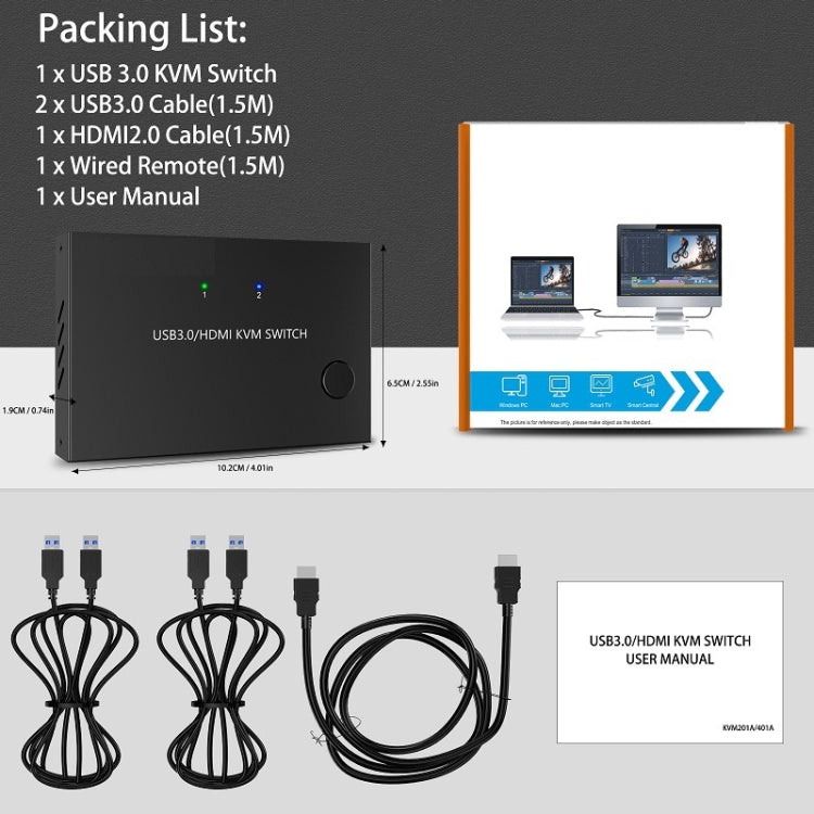 Rynx | KC-KVM201A 2 In 1 Out 4K 60HZ HDMI KVM Switching USB3.0 Split Computer Form Printer U Disk(Black)
