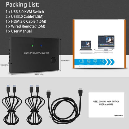 Rynx | KC-KVM201A 2 In 1 Out 4K 60HZ HDMI KVM Switching USB3.0 Split Computer Form Printer U Disk(Black)