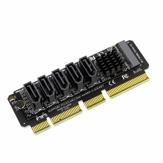 Rynx | M.2NVME-PCIE X4 / X8 / X16 Rotor SATA5 Port Transfer Card JMB585 Chip