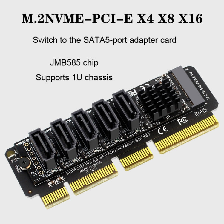 Rynx | M.2NVME-PCIE X4 / X8 / X16 Rotor SATA5 Port Transfer Card JMB585 Chip