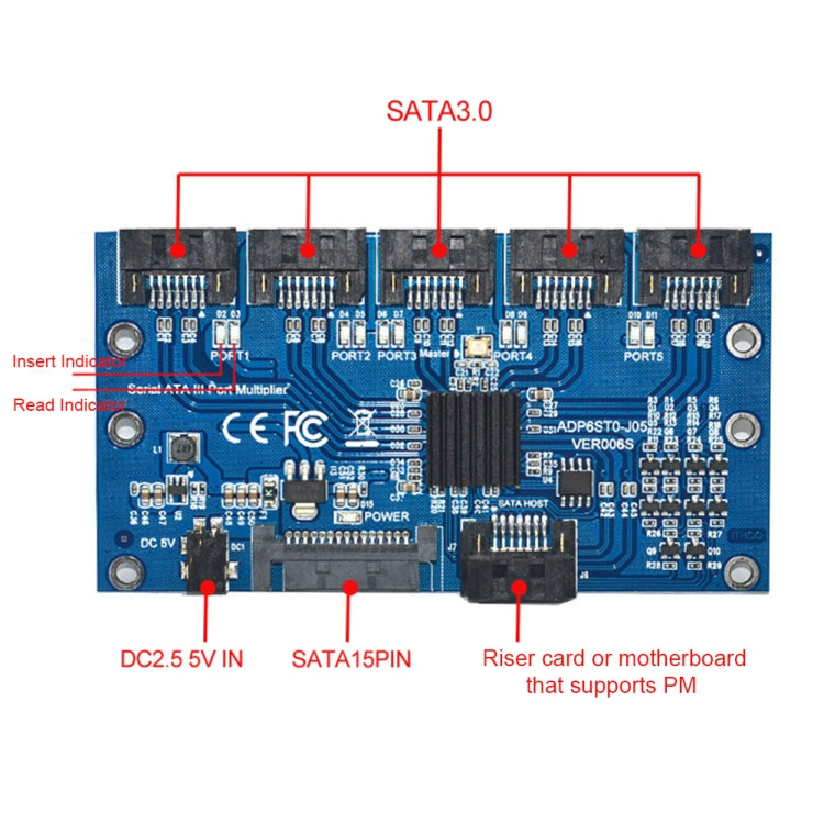 Rynx | SATA3.0 6Gbps JMB575 Chip SATA expansion card 1 to 5 port riser card