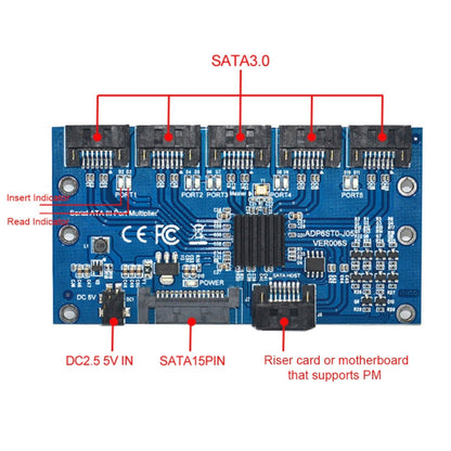 Rynx | SATA3.0 6Gbps JMB575 Chip SATA expansion card 1 to 5 port riser card