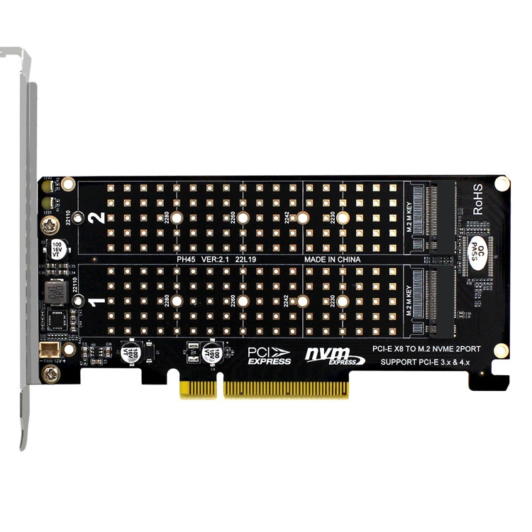 Rynx | PCI-E X8 Double Disk Transfer Card NVME M.2 MKEY SSD RAID Array Expansion Adapter(PH45)