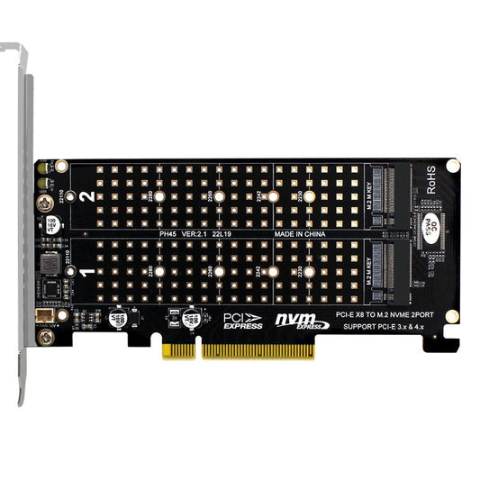 Rynx | PCI-E X8 Double Disk Transfer Card NVME M.2 MKEY SSD RAID Array Expansion Adapter(PH45)