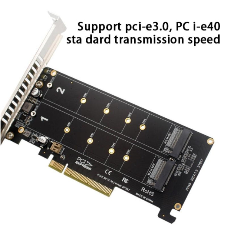 Rynx | PCI-E X8 Double Disk Transfer Card NVME M.2 MKEY SSD RAID Array Expansion Adapter(PH45)