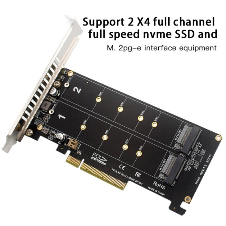 Rynx | PCI-E X8 Double Disk Transfer Card NVME M.2 MKEY SSD RAID Array Expansion Adapter(PH45)