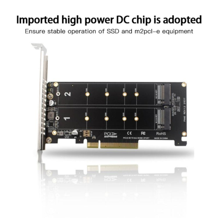 Rynx | PCI-E X8 Double Disk Transfer Card NVME M.2 MKEY SSD RAID Array Expansion Adapter(PH45)