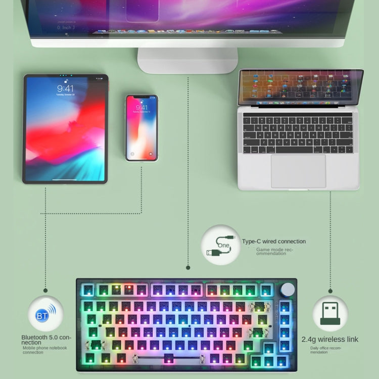 Rynx | 82 Keys Bluetooth Wireless 3-Mode RGB Hot-plug Custom Mechanical Keyboard Kit (Black Transparent)