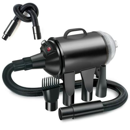 2100W Dog Dryer Stepless Speed Pet Hair Dryer With Vacuum 220V EU Plug (Pure Black)