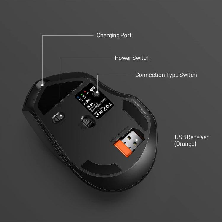 Rynx | Inphic DR01 Bluetooth 3 Mode Wireless Mouse Charging Silent Office Gaming Laptop Computer Home Use (Black)