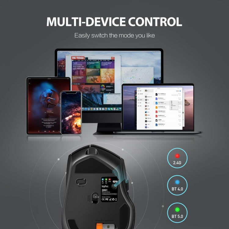 Rynx | Inphic DR01 Bluetooth 3 Mode Wireless Mouse Charging Silent Office Gaming Laptop Computer Home Use (Black)