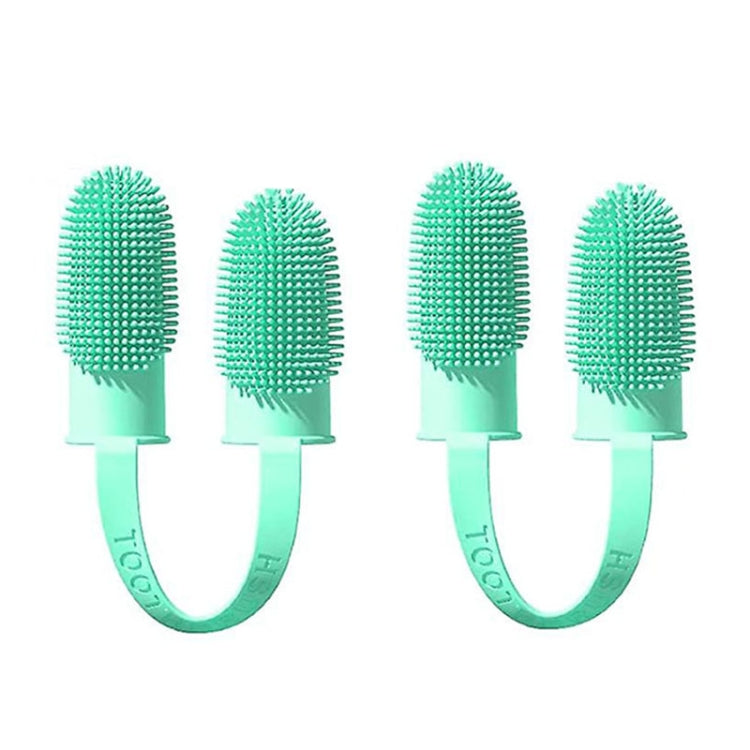 2 Piece Pet Tooth Cleaning Dual Finger Toothbrush Dogs and Cats Oral Cleaning Tools (Blue Green)