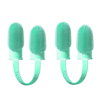 2 Piece Pet Tooth Cleaning Dual Finger Toothbrush Dogs and Cats Oral Cleaning Tools (Blue Green)
