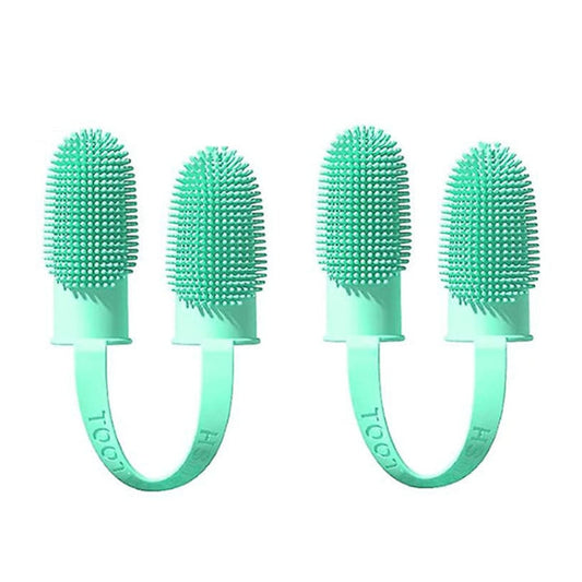 2 Piece Pet Tooth Cleaning Dual Finger Toothbrush Dogs and Cats Oral Cleaning Tools (Blue Green)