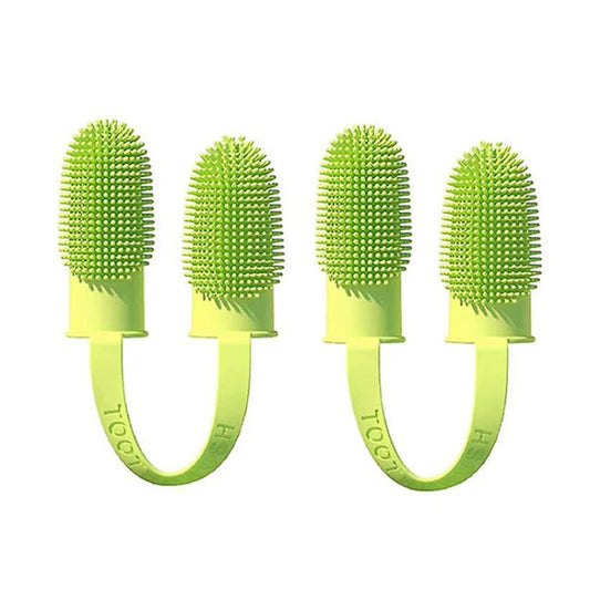 2 Piece Pet Tooth Cleaning Dual Finger Toothbrush Dogs and Cats Oral Cleaning Tools (Grass Yellow)