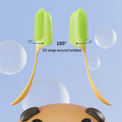 Pets Finger Toothbrush With Handle Dogs And Cats Oral Cleaning Tools (White)