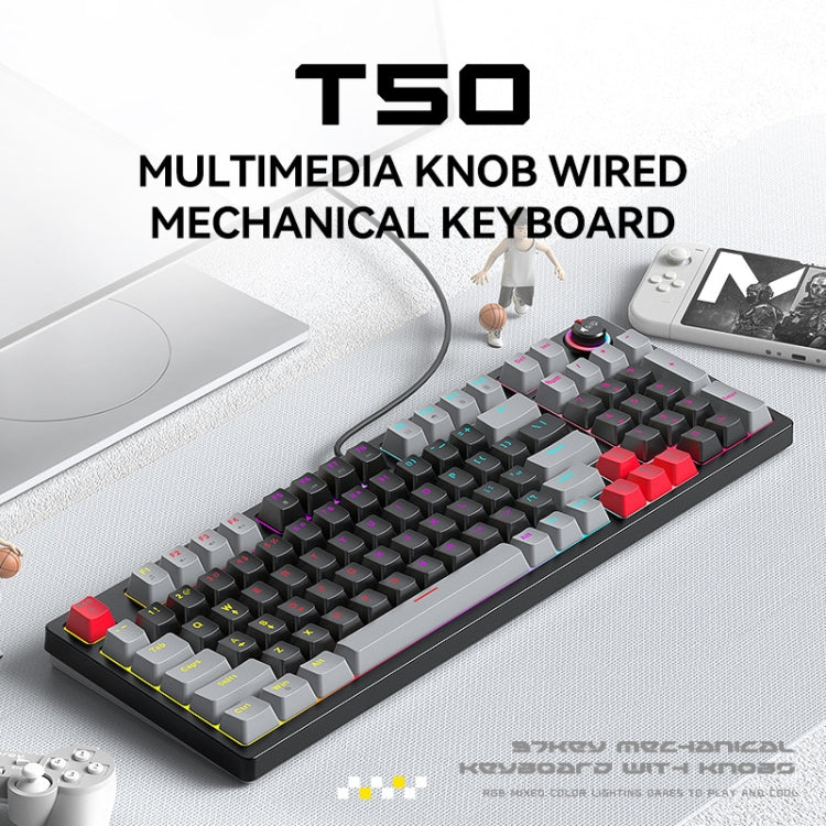 Rynx | T-WOLF T50 97-Key RGB Illuminating Color Change Gaming Mechanical Keyboard with Key, Color: White B