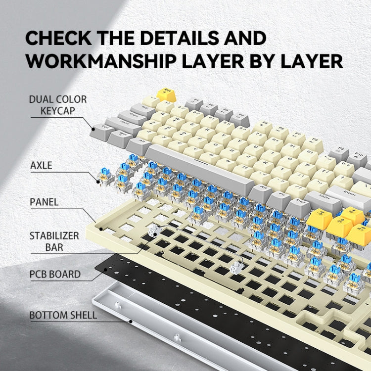 Rynx | T-WOLF T50 97-Key RGB Illuminating Color Change Gaming Mechanical Keyboard with Key, Color: White B