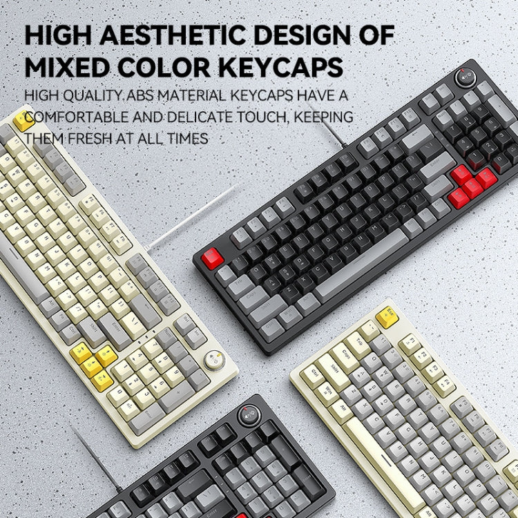 Rynx | T-WOLF T50 97-Key RGB Illuminating Color Change Gaming Mechanical Keyboard with Key, Color: White B