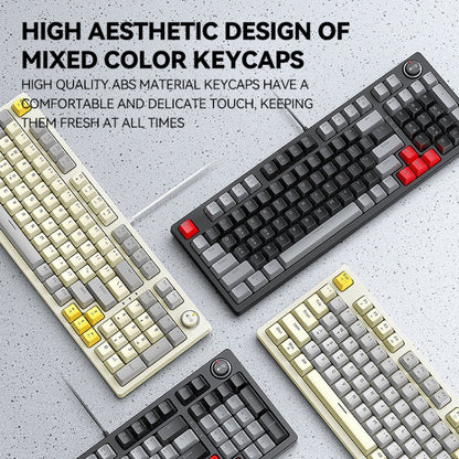 Rynx | T-WOLF T50 97-Key RGB Illuminating Color Change Gaming Mechanical Keyboard with Key, Color: White B