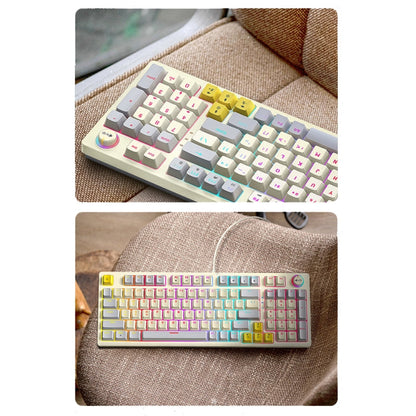 Rynx | T-WOLF T50 97-Key RGB Illuminating Color Change Gaming Mechanical Keyboard with Key, Color: White B