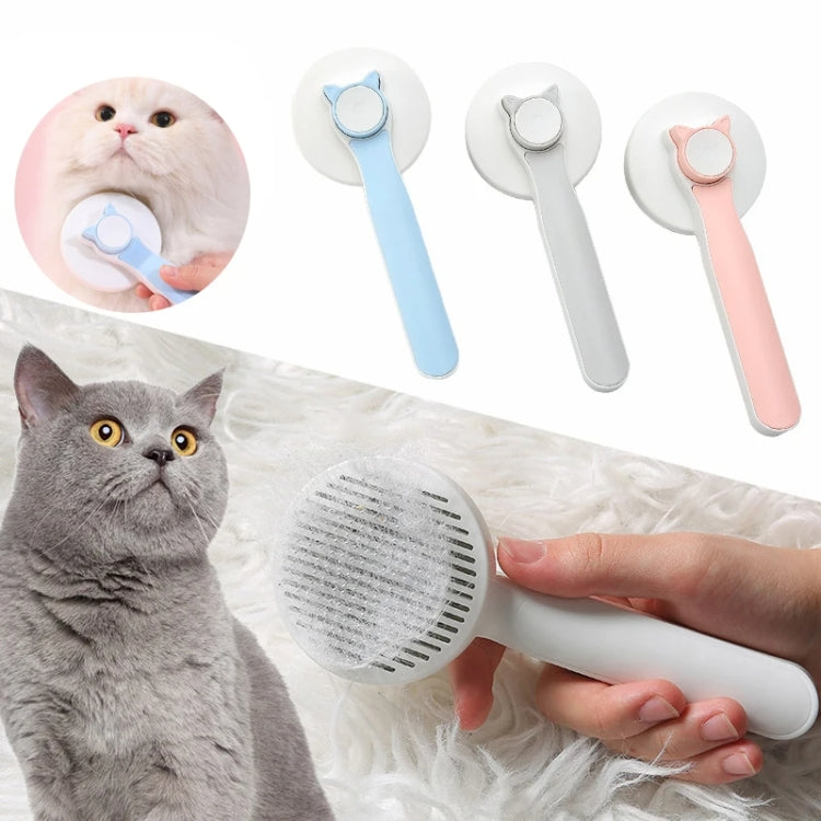 Self-cleaning de-shedding needle comb for cats cleaning care hair removal comb (Blue)
