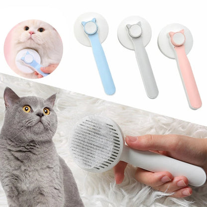Self-cleaning de-shedding needle comb for cats cleaning care hair removal comb (Blue)