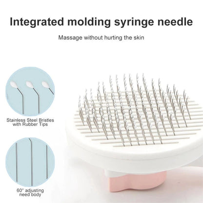 Self-cleaning de-shedding needle comb for cats cleaning care hair removal comb (Blue)