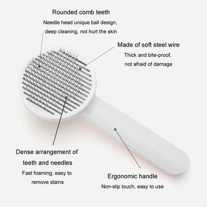 Self-cleaning de-shedding needle comb for cats cleaning care hair removal comb (Blue)