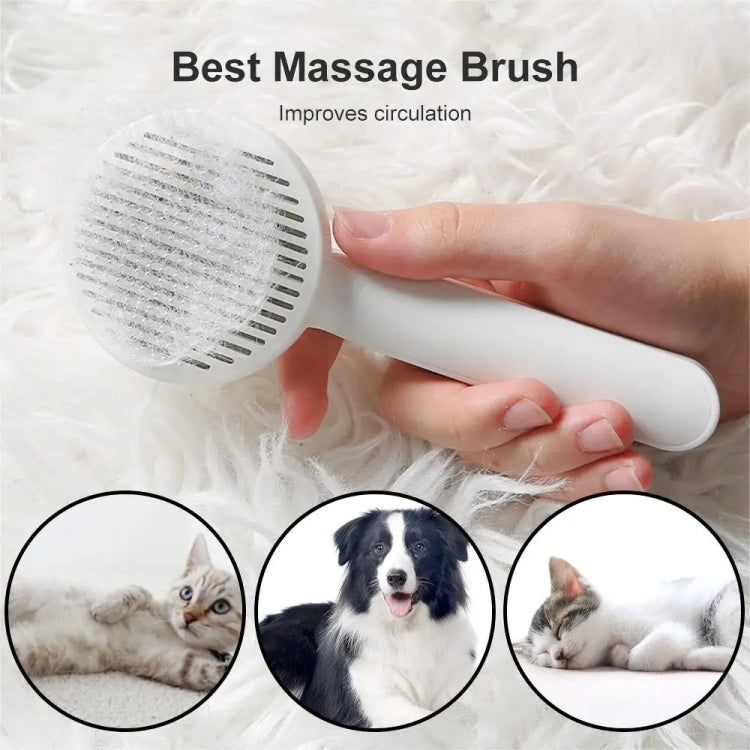 Self-cleaning de-shedding needle comb for cats cleaning care hair removal comb (Blue)