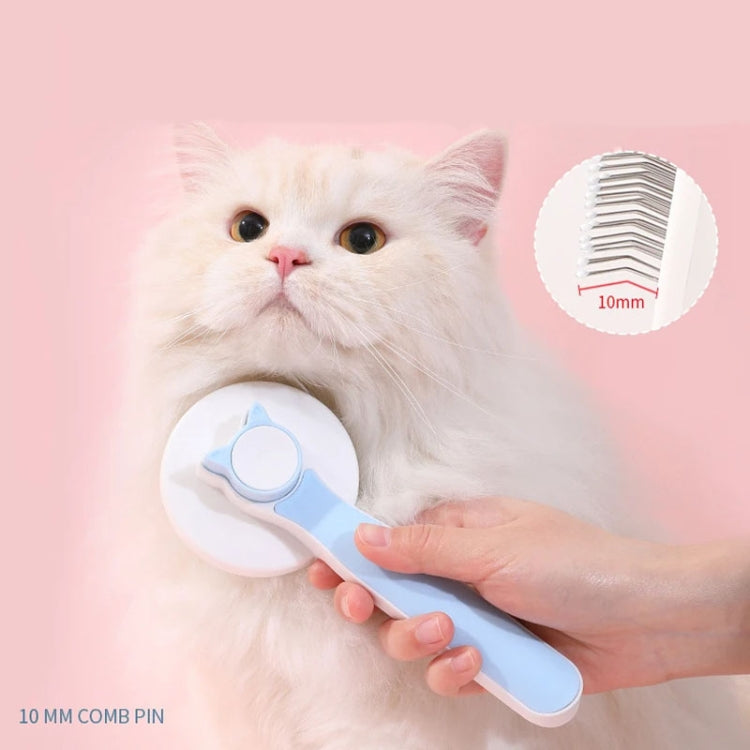 Self-cleaning de-shedding needle comb for cats cleaning care hair removal comb (Blue)