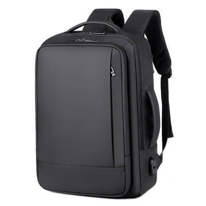 Rynx | Expandable waterproof laptop backpack for business with USB port (Black)