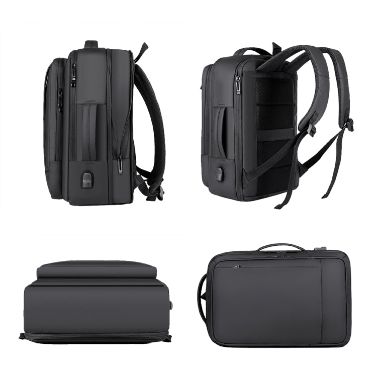 Rynx | Expandable waterproof laptop backpack for business with USB port (Black)