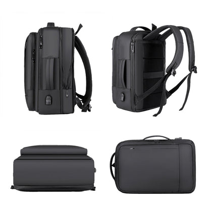 Rynx | Expandable waterproof laptop backpack for business with USB port (Black)