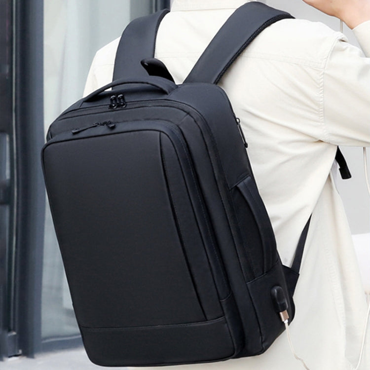 Rynx | Expandable waterproof laptop backpack for business with USB port (Black)